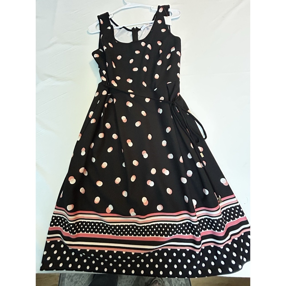 Studio One New York Black Dress Polka Dots Casual Girly Sz 10 Belt